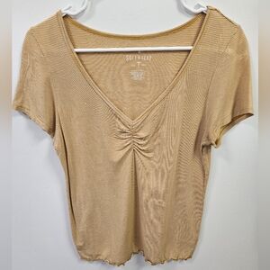 American Eagle Soft And Sexy T Shirt Cinched Front Lettuce Edge Striped Medium